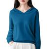 Women's Fashion Long-Sleeved -Colour V-Neck Hooded Knitted Sweater Warm Sweatshirt Knitwear