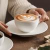 Handgefertigtes Keramik-Kaffeebecher-Set mit Linienmuster und Untertasse Hoher optischer Wert Latte Art Tasse für Zuhause Büro Küche Geschenk für
