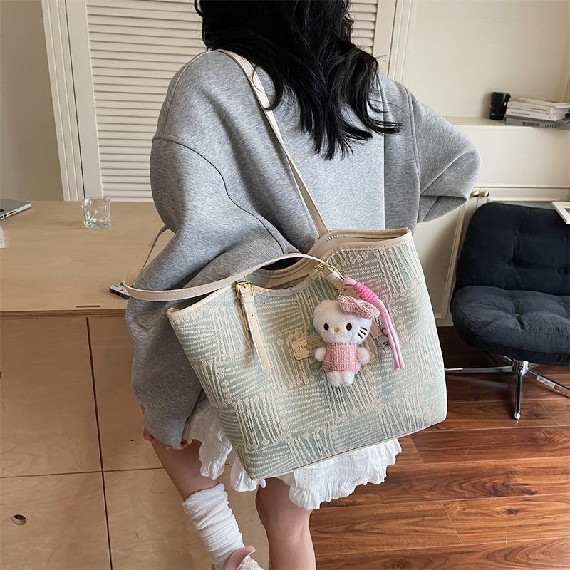 Striped canvas bag women's large-capacity new autumn and winter versatile casual shoulder bag college student class tote bag