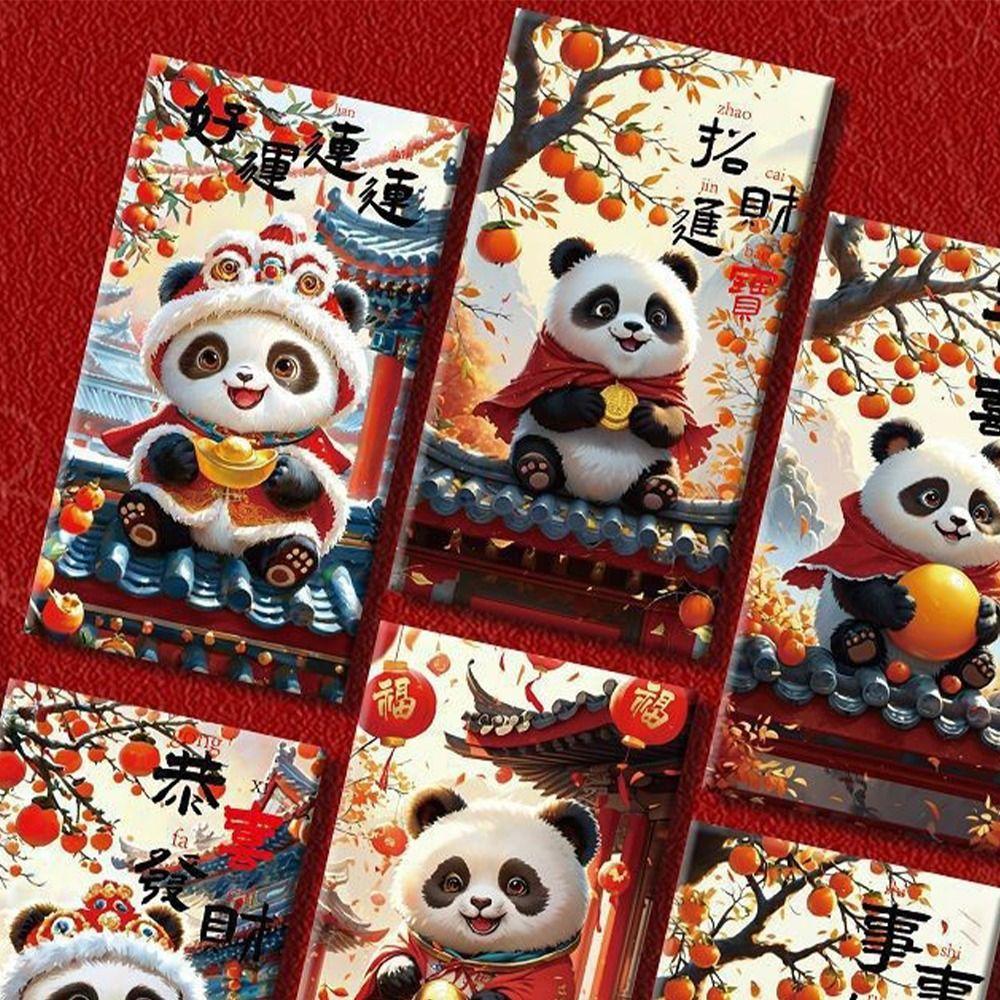 6pcs Chinese Style New Year Red Envelopes Cartoon Panda Red Packet  Celebration Party