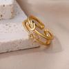 Minimalist Zircon Knot Open Rings For Women Gold Color Stainless Steel Adjustable Finger Rings Retro Jewelry Accessories