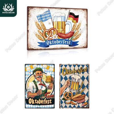 Putuo Decor Vintage Metal Tin Sign, Wall Art Deco Home Farmhouse Office Coffee Shop, Monie Black Oktoberfest, 7.9x11.8 Inches