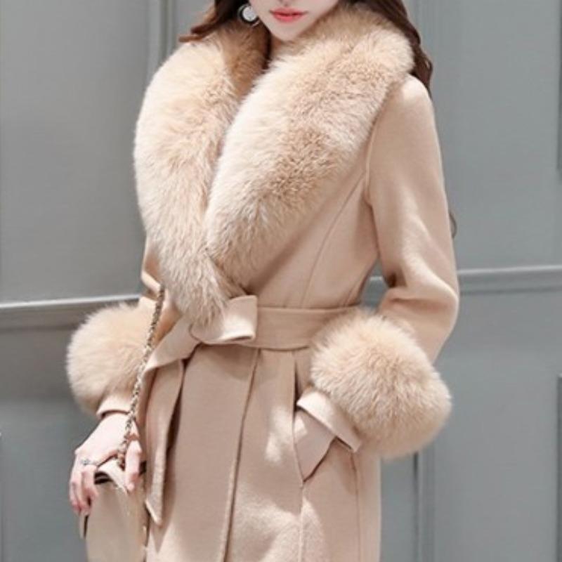 Vlněný kabát zimní kabát ženy Korejská verze samokultivace bundy s velkým kožešinovým límcem Wool-Coat Jacket Parka