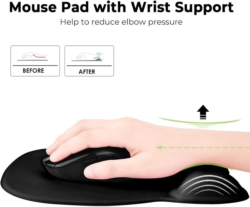 Ergonomic Mouse Pad with Wrist Support Mousepad with Memory Foam Wrist Rest and Non-Slip Base for Computer Cafe 9.64 X 8.26 In Office Desk Accessories