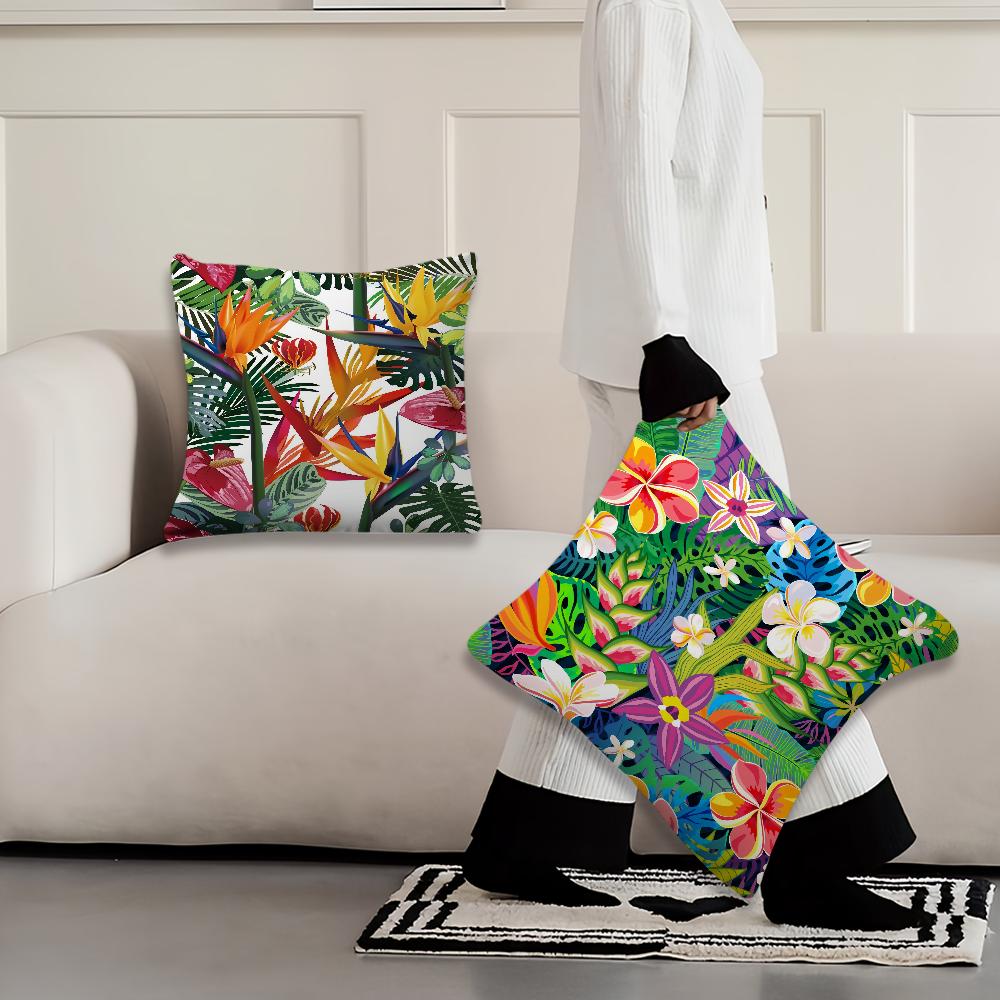 Fashion Tropical Jungle Flowers Plants Comfortable Soft Pillow Case for Sofa Living Room Home Office Decor and Protective Covers
