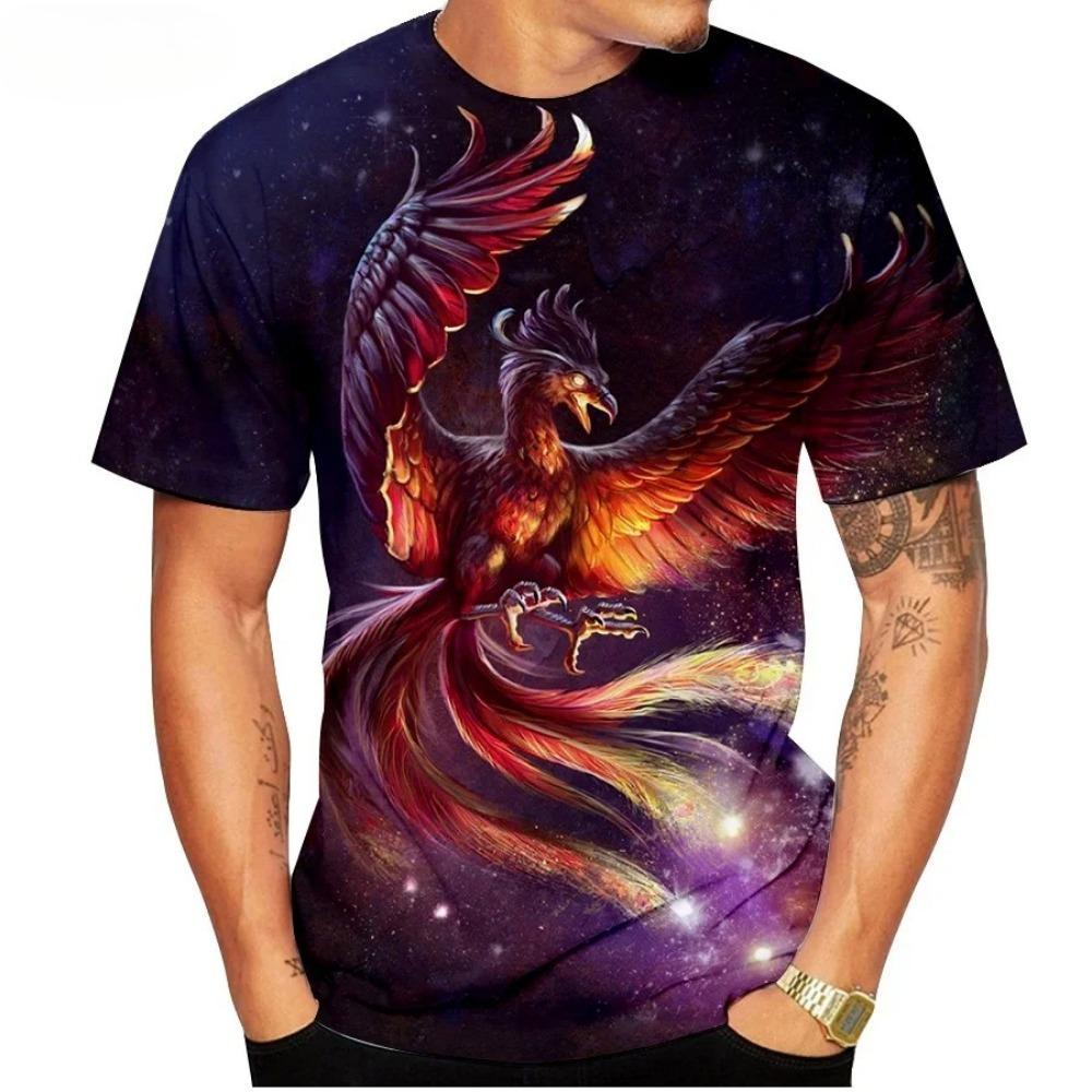 Brand new fashionable men's 3D Fire Phoenix high-grade printed casual short-sleeve outdoor sports quick-dry breathable comfortable T-shirt