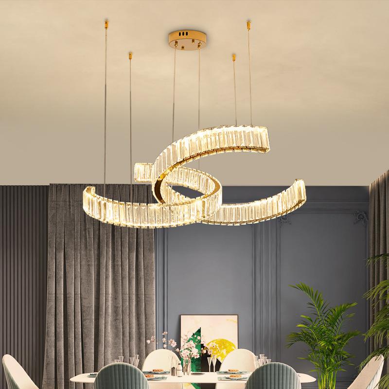 Round Stainless Steel Crystal Chandelier Modern Living Room Kitchen Island Hanging Lamp Creative C-Shaped Dining Room Chandelier