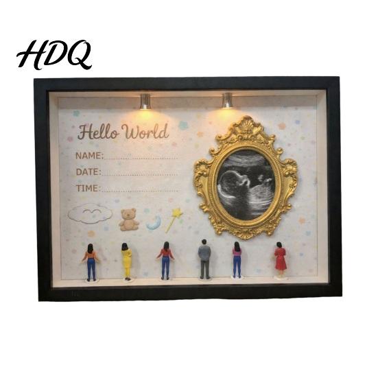 Custom Family Memory Box DIY Mini Museum Silhouette with Light Photo Display Frame Kit Shadow Gift Gold Frames Figurines Keepsake for Baby Newborn