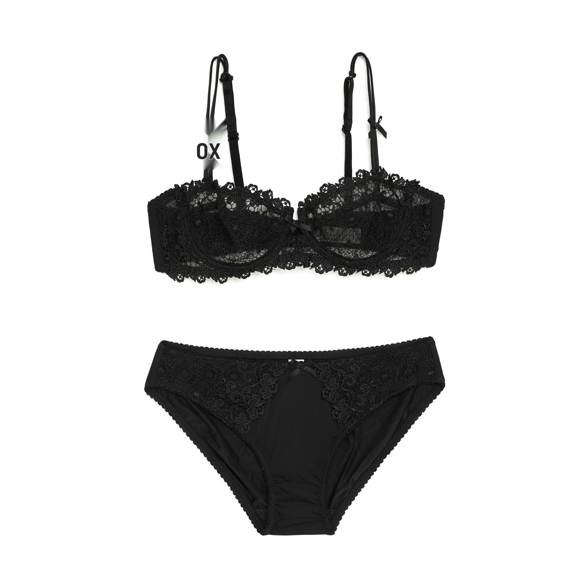 

One-Piece Sexy Lace Bra Set with Water-Soluble Embroidery and Half-Cup Design 70B чорний