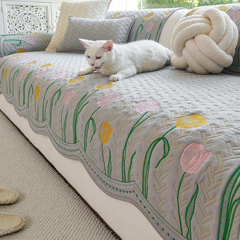 

1PC Washed Cotton Sofa Seat Cover Floral Jacquard Universal Non-slip Corner Couch Cushion Anti-dirty Sofa Towel Pads Home A 70x70cm 1pc