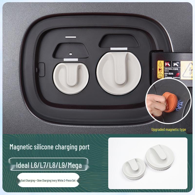 Silicone Waterproof Magnetic Charging Port Cover for Ideal L6-L9 Cars - Black Tech Accessory