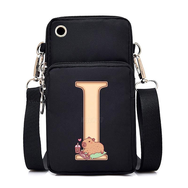 Lightweight Multifunctional Oblique Span Bag Fashion Kapibara Letter Print Black Change Bag Casual Shoulder Bag