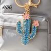 Sparkling Bag Charm Bling Rhinestone Cactus Keychain Pink Flower Elegant Key Holder Keyring Pendant Handbags Backpacks Purse Accessory Keys