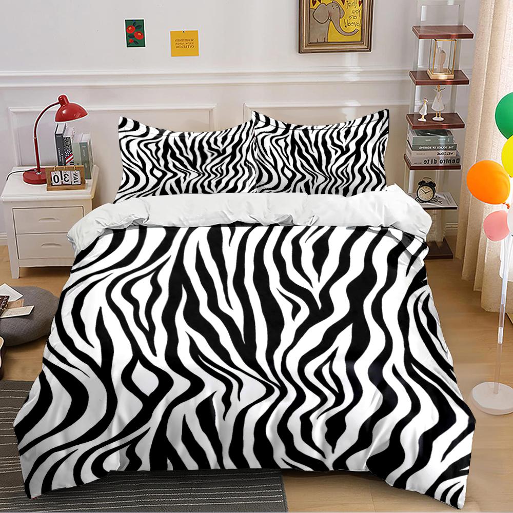 Zebra-Streifen-Print Bettwäscheset Bettwäscheset (1 Bettbezug, 2 Kissenbezüge, Bettdecke nicht enthalten)