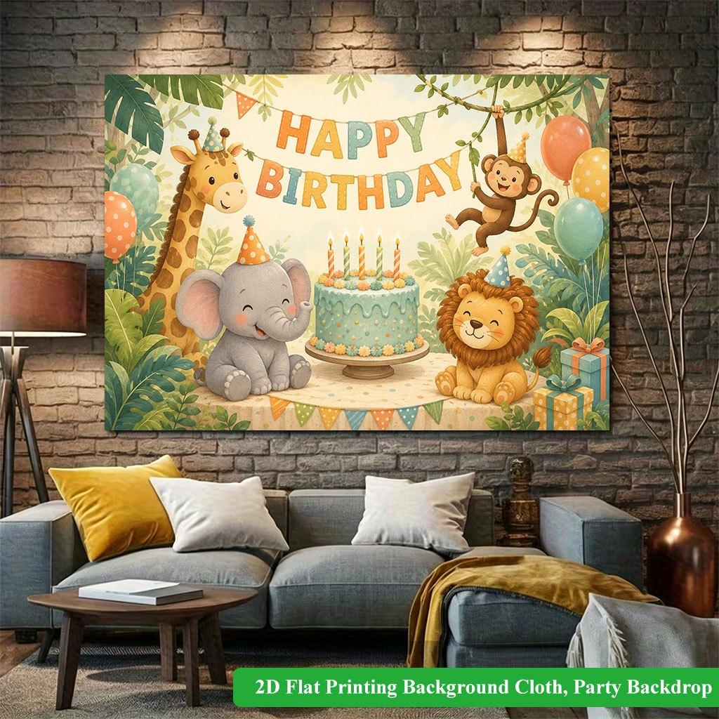 2D Flat Backdrop1pc Animals Birthday Party Cute Backdrop Banner Polyester Wall Decor For Living Room Bedroom Office Outdoor Decor Party
