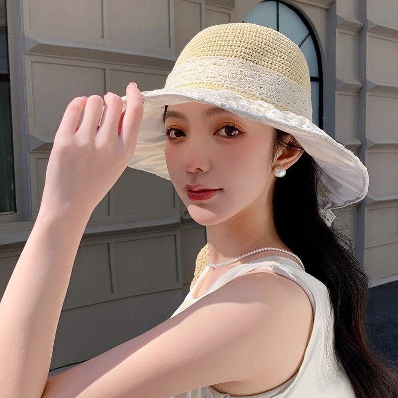 Seaside Vacation Sunscreen Sunshade Straw Hat, Women's Fashion Large Brim Lace Daisy Sun Hat, New Summer Casual Vacation Hat