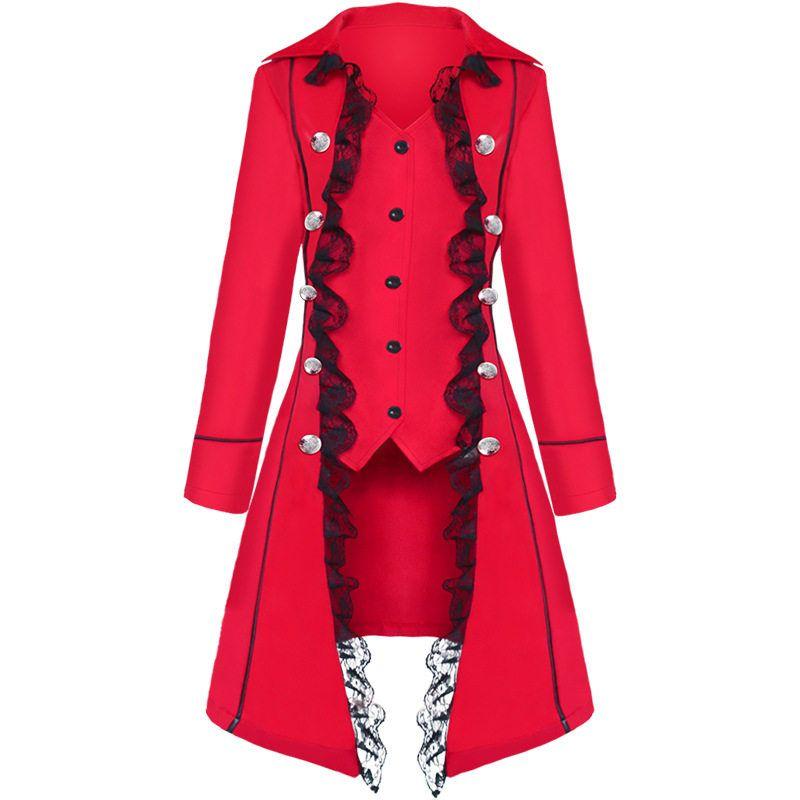 

2019 Autumn Wish New Style Medieval Solid Color Long-Sleeved Three-Breasted Women s Coat Irregular Top Women s Clothing Lace Skirt-Red S
