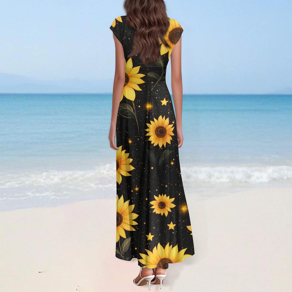 Boho Dress For Women Casual Loose Fit Summer Sundress Floral Print Dress With Pocket