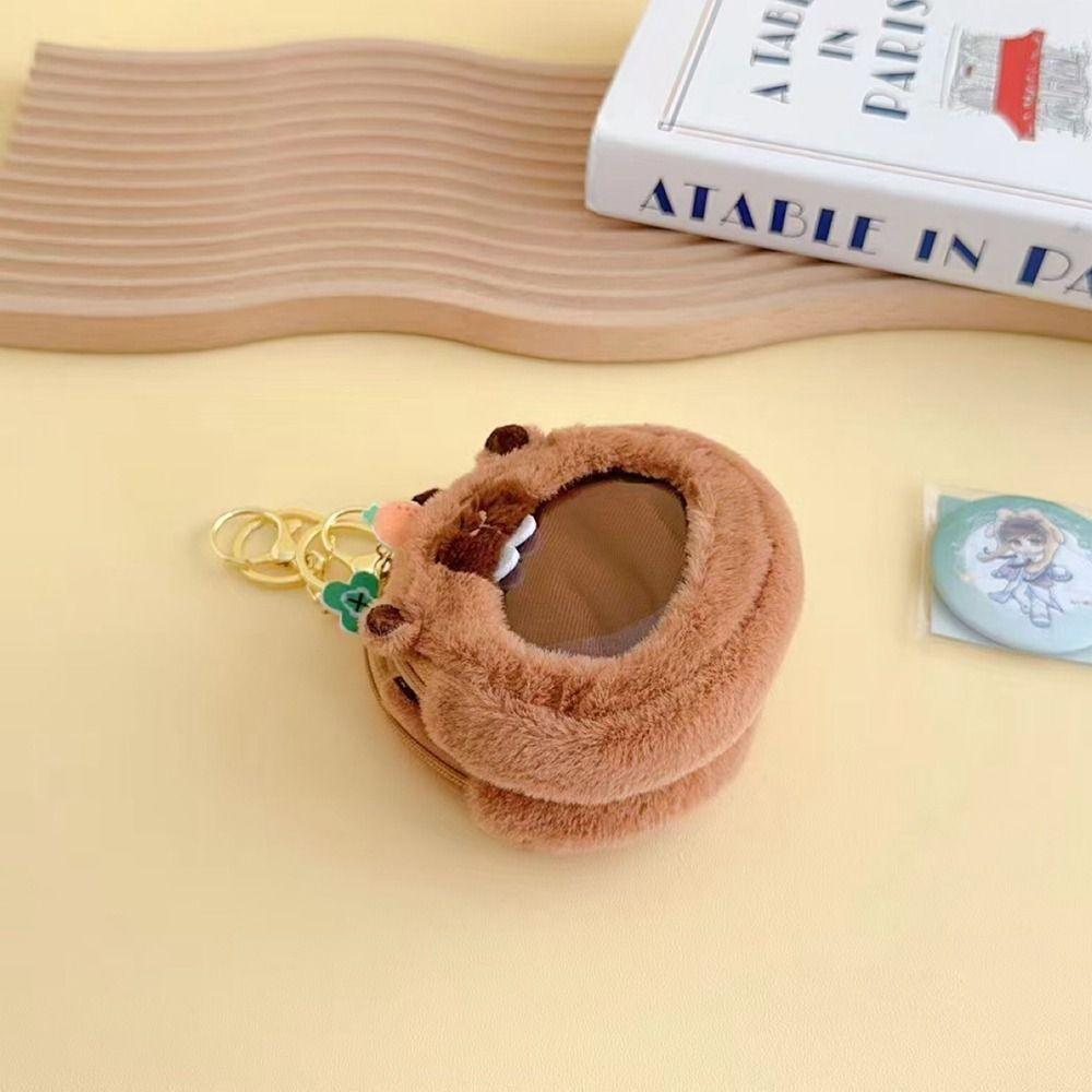 PP Cotton Capybara Zero Wallet Creative Transparent Badge Bag Gift Plush Doll Pendant  Kids