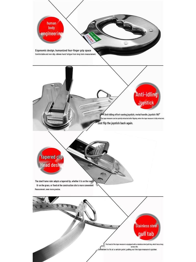 Large Measuring Tape Set: 50m, 30m Steel Tapes and 100m Cloth Tape for Construction, Engineering and Handheld Measurements.
