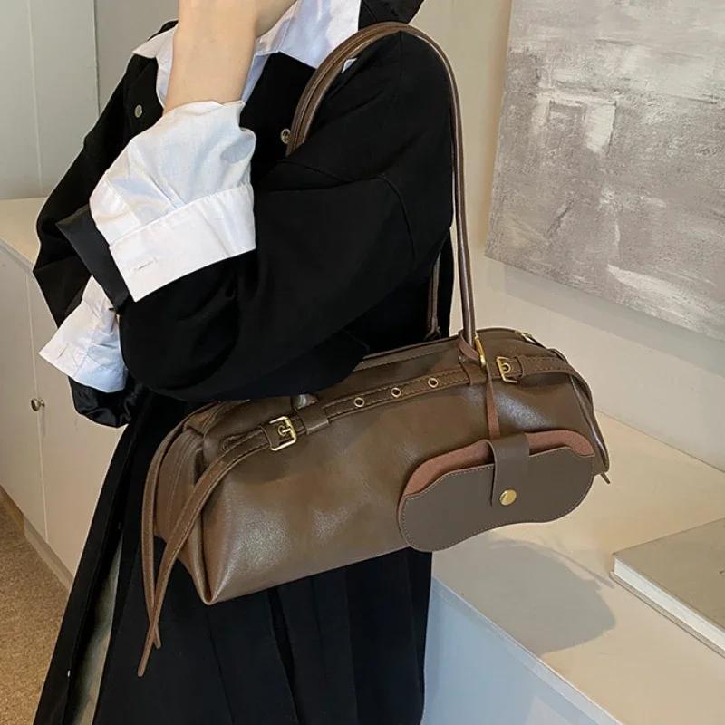Buckle Decoration Fashion PU Shoulder Bag Solid Large Capacity All-match Handbags Purse   Bag for Women Bolsa Mujer