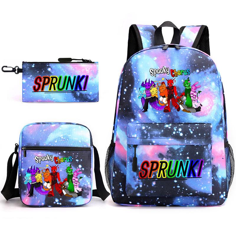 Rhythm box peripheral schoolbag sprunki cartoon starry sky backpack 3-piece set