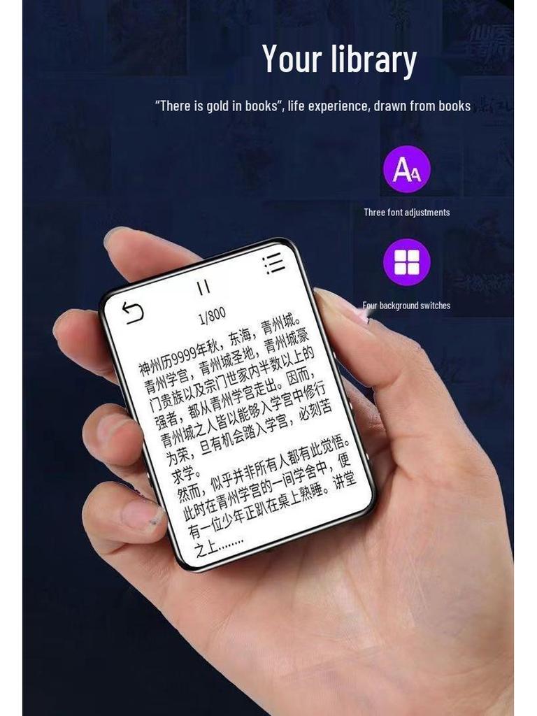 Touchscreen MP4/MP3 Player with Bluetooth, English Interface, MP5 Student Version for Reading Novels.