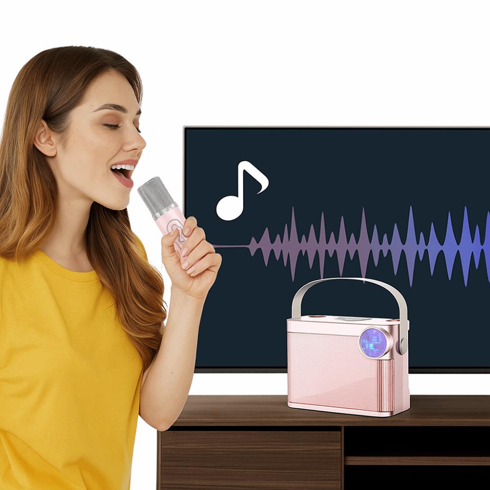 With Dual Microphone Karaoke Speaker Bluetooth 5.3 Wireless Microphone Speaker  Family Party