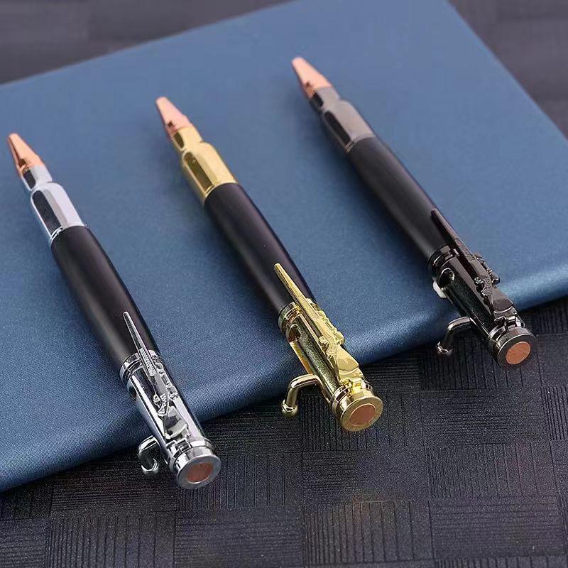 Brass Sandalwood Gun Handle Ballpoint Pen, Engravable Submachine Gun Design