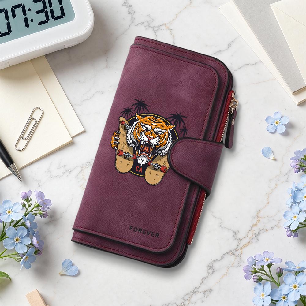 Trendy Tiger Print Wallet Portable Multi Card Slot Stylish Purse