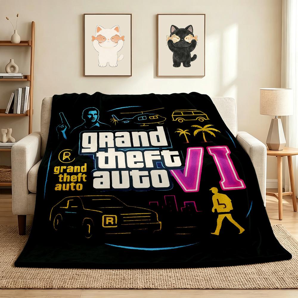 Gta Vi Art Flannel Blanket Throw Blanket Soft Warm Sofa Bed Camping Home Decor Unique Christmas Gift C9211679
