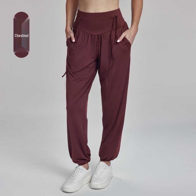 

Брюки для тренировок с высокой посадкой и контролем живота - Женские свободные, удобные брюки для йоги со шнурком на поясе и манжетами на щиколотках Extra Large