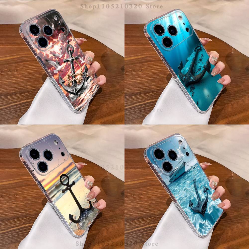 Painting Art Anchor Phone Case For iPhone 17,16,15,14,13,12,11 Pro,Max,Plus,X,XS,XR,SE4,E Mini Transparent Soft Cover