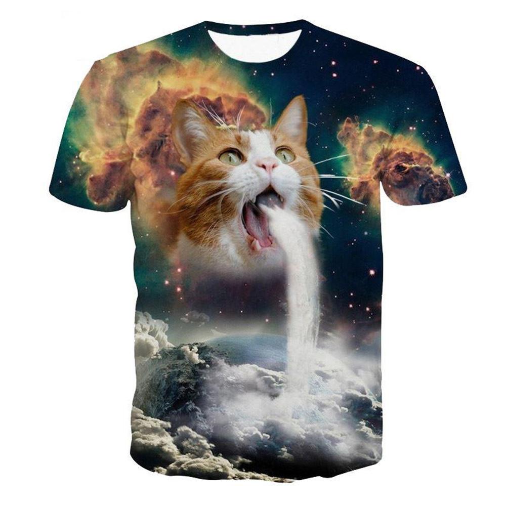 Summer Round Neck 3D Printed Funny Cat Pattern Top Fashionable Casual Short Sleeved Children's Boy T-shirts
