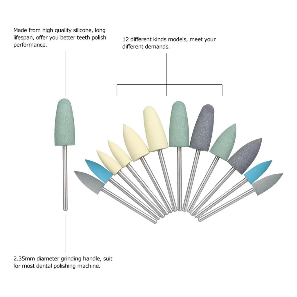 12pcs Silicone Polishers Drills Dental Low Speed Grinding Heads Dentistry Equipment Teeth Polishing & Smoothing Dental