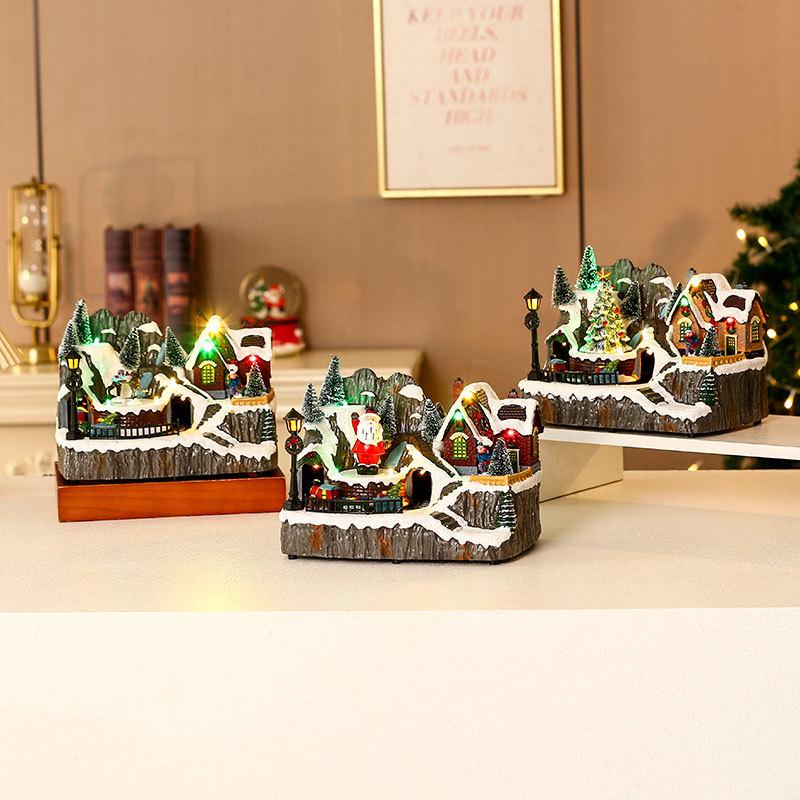 Figura Musical Navideña de Resina con Luces Giratorias, Decoración de Escena para Hoteles y Restaurantes