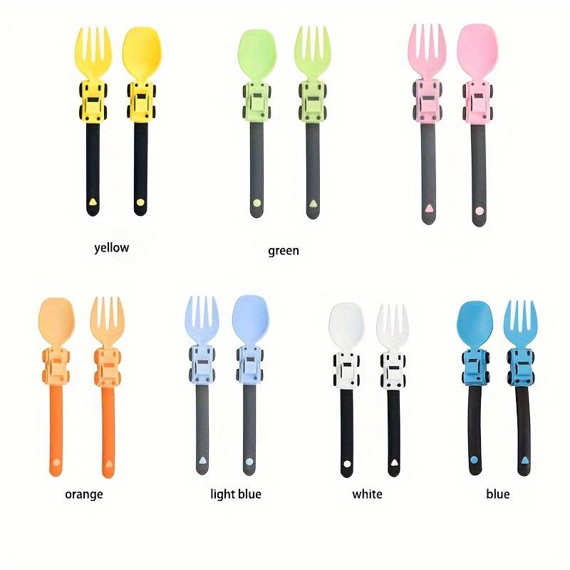 Youngsters's Simple and Cute Cartoon Sports Car Fork and Spoon Youngsters Youngsters's Fork and Spoon Fruit Independent Eating Cartoon Tableware
