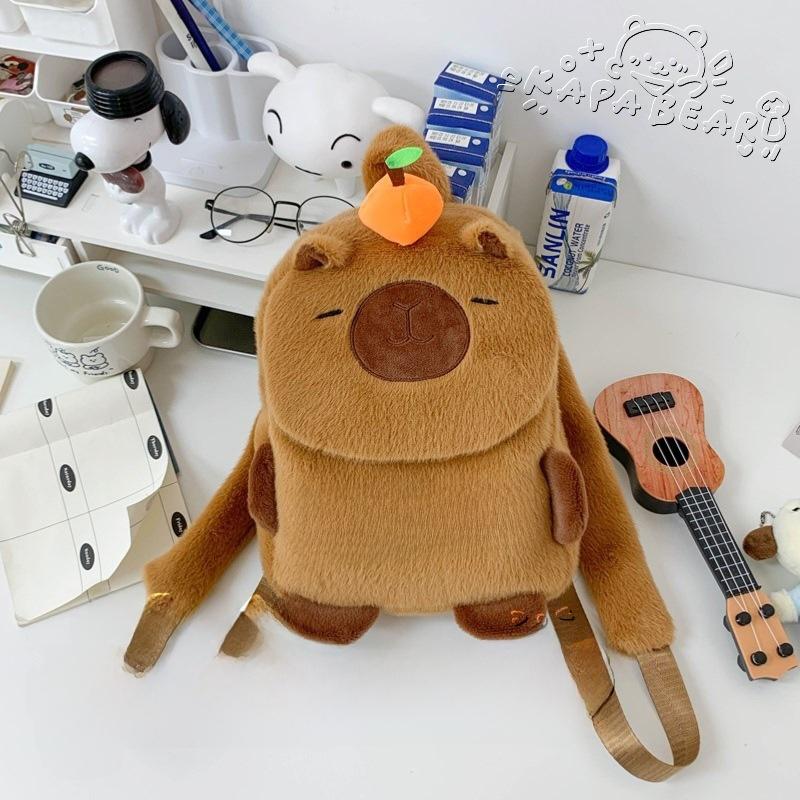 Handbag Capybara Plush With Orange Pendant Design Ugly And Cute Phone Bag