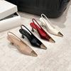 619-1 pointed patent leather high heels single shoes thin heel temperament metal toe French girl sexy back strap women's shoes