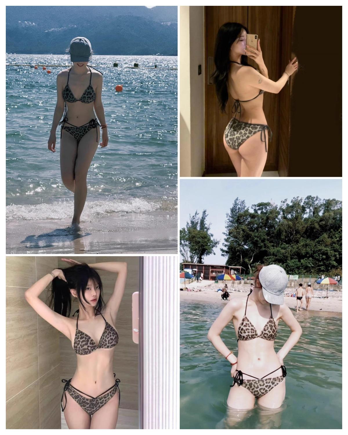 New sexy strap three-point bikini pure leopard print split two-piece hot spring swimsuit women M цветной печати леопарда