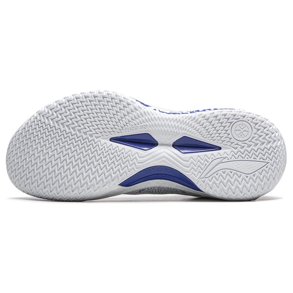 Li Ning Liren 4 Cyan Rayon Bequeme Dämpfung, Abriebfeste Mittelhohe Basketballschuhe Herren Weiß Blau ABAT141-1