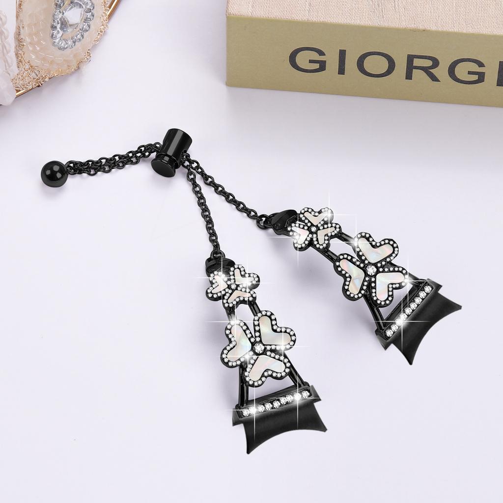 Metal Band with Connector For Samsung Galaxy Watch7 44mm/40mm Heart Clover Decor Watch Strap