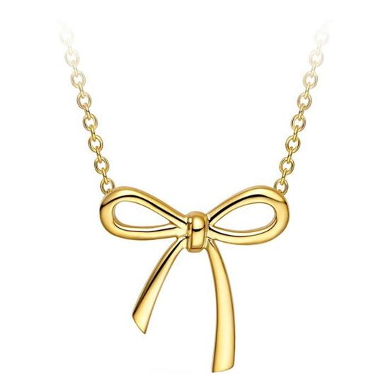 Pendant Necklace with Bow Pendant Slim Chain Necklace Polished Surface золотистый