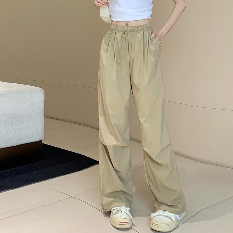 

Летние модные брюки-карго для женщин, новые свободные элегантные быстросохнущие брюки на шнурке, повседневные длинные брюки, однотонные брюки 678 XL хаки