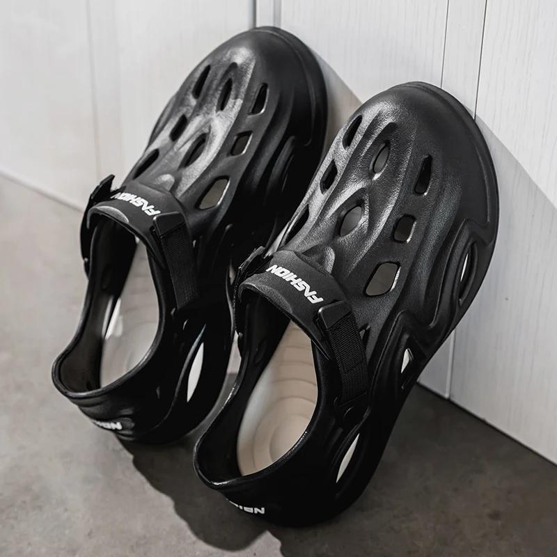 New Mens EVA Water Proof Shoes Summer Men's Solid Colors Hollow Slippers Men Slip-on Soft Sandals Man Outdoor Non-Slip Slides