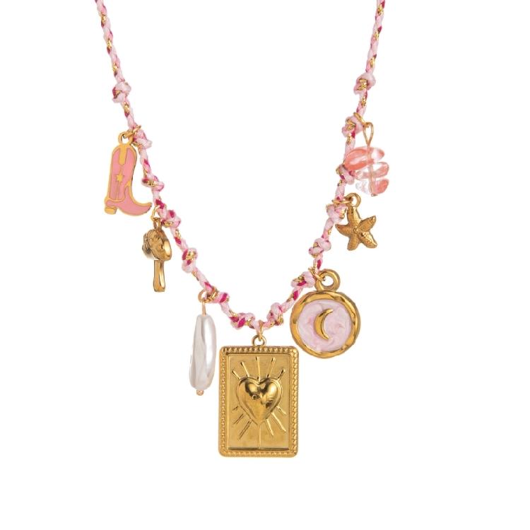 

Handmade Pearls Starfish Heart Pendant Necklace Adjustable Colorful Rope Chain Neckwear Festival Gift Accessory