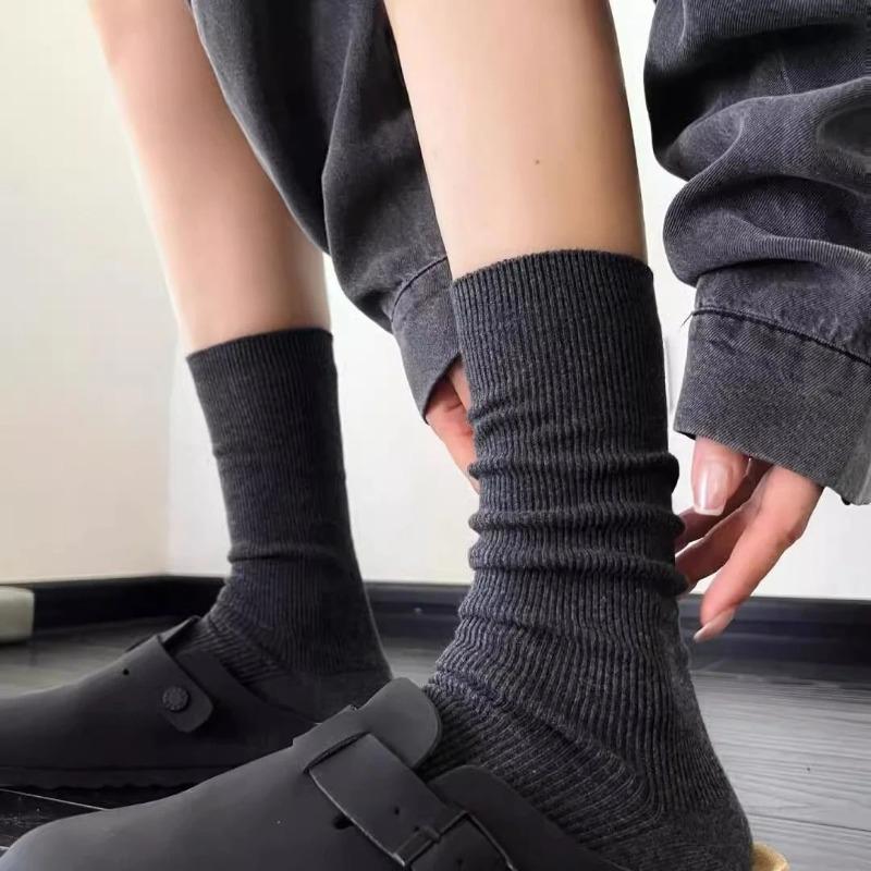 High-end Black and Grey Color Combination! Slimming ~ Can Be Straightened or Piled Up, Suitable for All Seasons, Lazy Socks for Girls