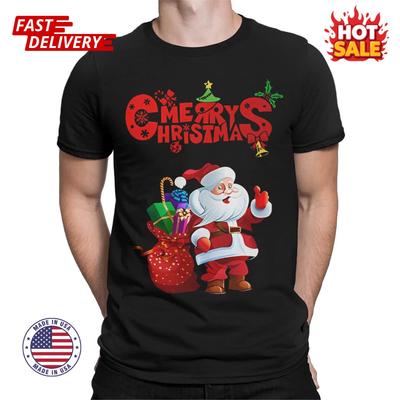 Christmas T Shirt for Men - Holiday Graphic Tee - Festive Santa Claus Design NEW