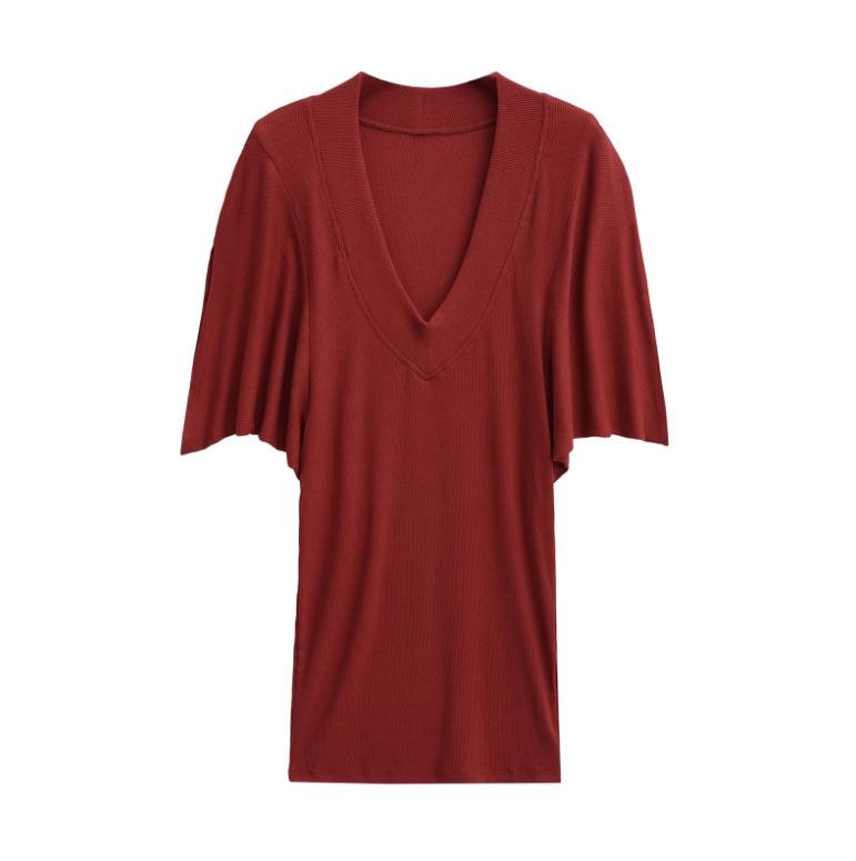 Summer New Female American Hottie Pure Desire Wind Lazy Loose Big V Neck Waist Thin Scimitar Bat Short Sleeve T-shirt