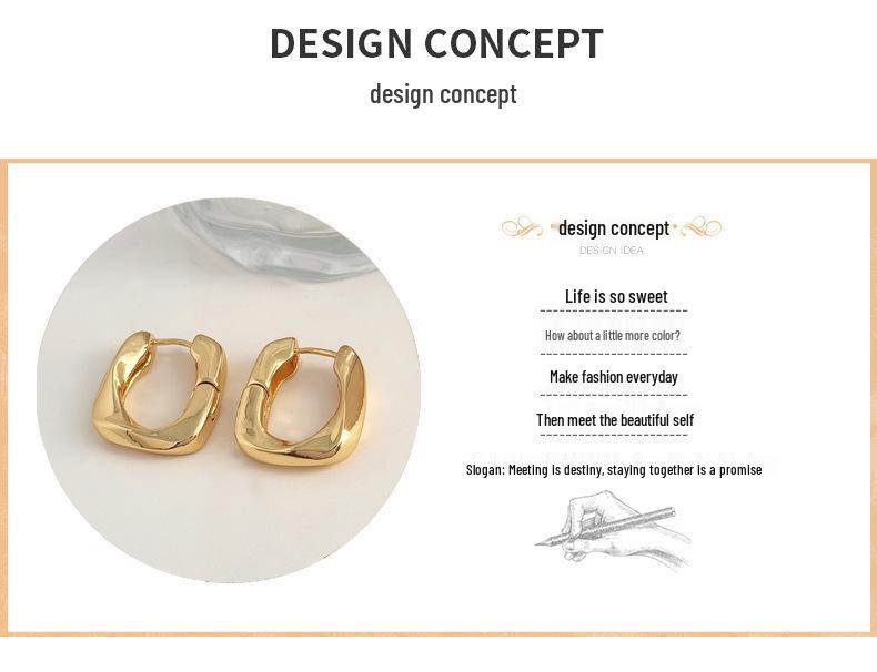 French-Inspired U-Shaped Gold-Plated Twist Earrings for Women: Unique Niche Design with a Sophisticated Touch